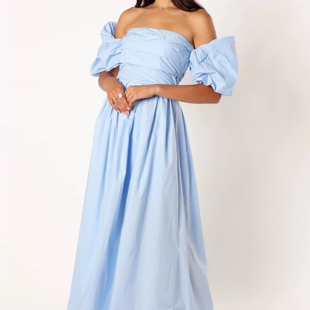Petal & Pup Sky Blue Solana Midi Dress Puff Sleeve